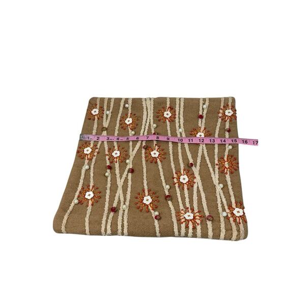 Pier One 15x15 Square Throw Pillow Cover Beaded Beige Brown Orange Wool READ - Picture 10 of 12